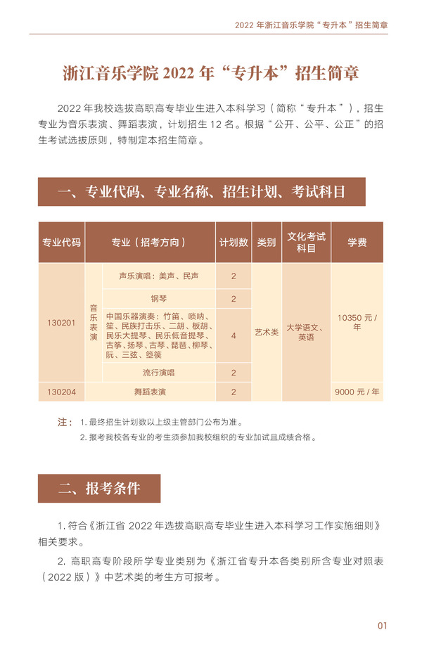 2022年浙江音乐学院“专升本”招生简章(图2)